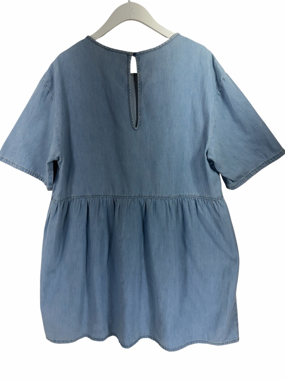 H& M women's loose 100% cotton Light Blue Denim Peplum Top size medium - Picture 4 of 8